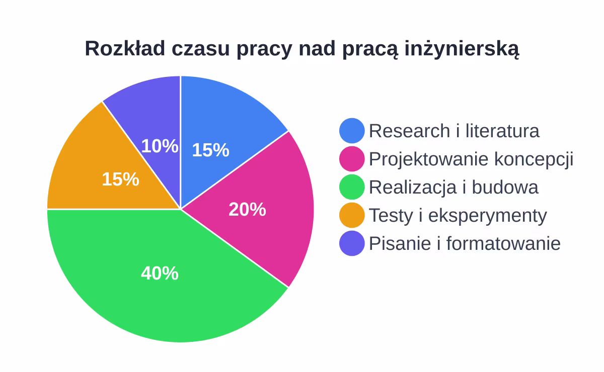 Wykres kołowy proporcji czasu poświęcanego na kolejne etapy pracy inżynierskiej